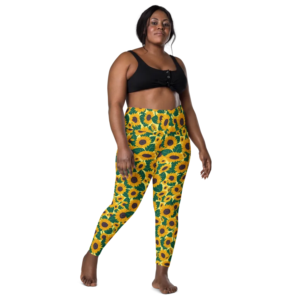 Sunlit Sunflower on Leggings with Pockets — Front