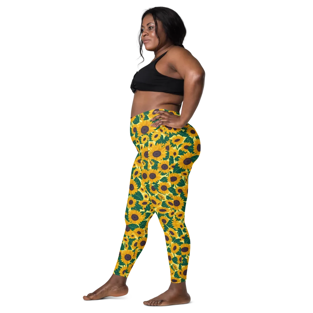 Sunlit Sunflower on Leggings with Pockets — Left