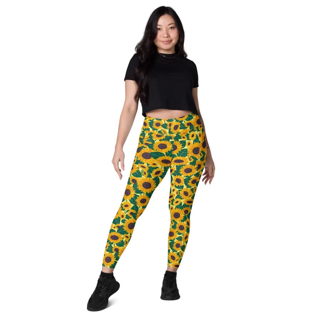 Sunlit Sunflower on Leggings with Pockets — Front