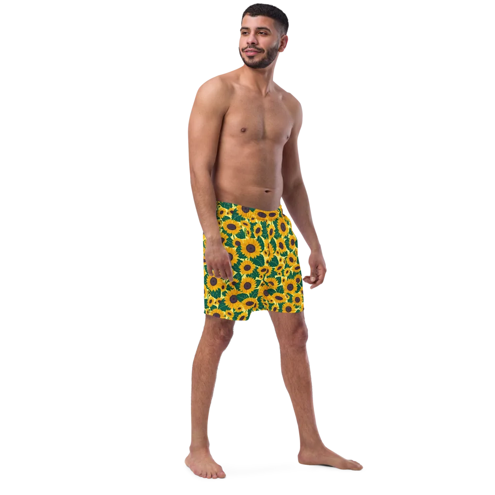 Sunlit Sunflower on Swim Trunks — Right Front