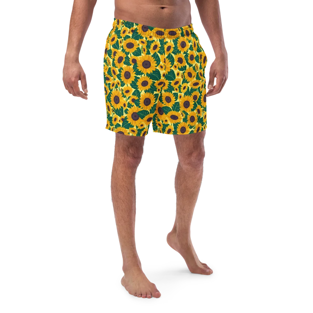 Sunlit Sunflower on Swim Trunks — Front