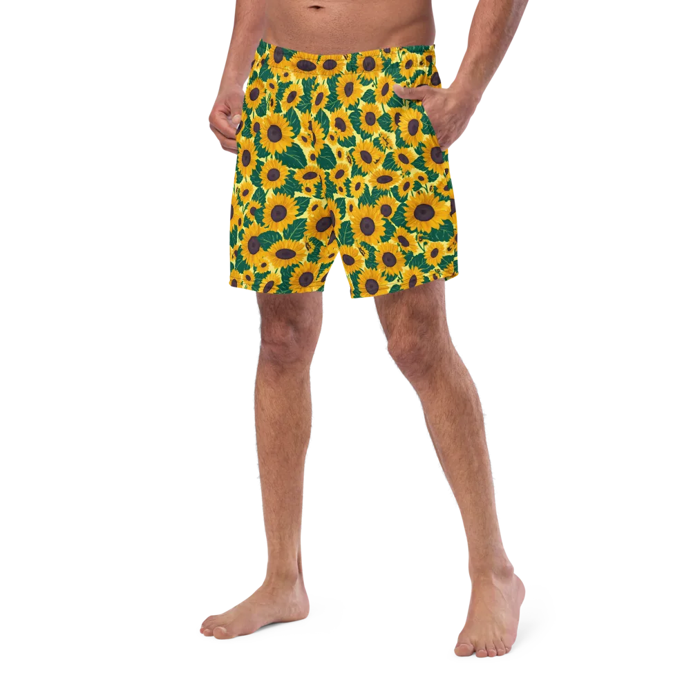 Sunlit Sunflower on Swim Trunks — Left Front