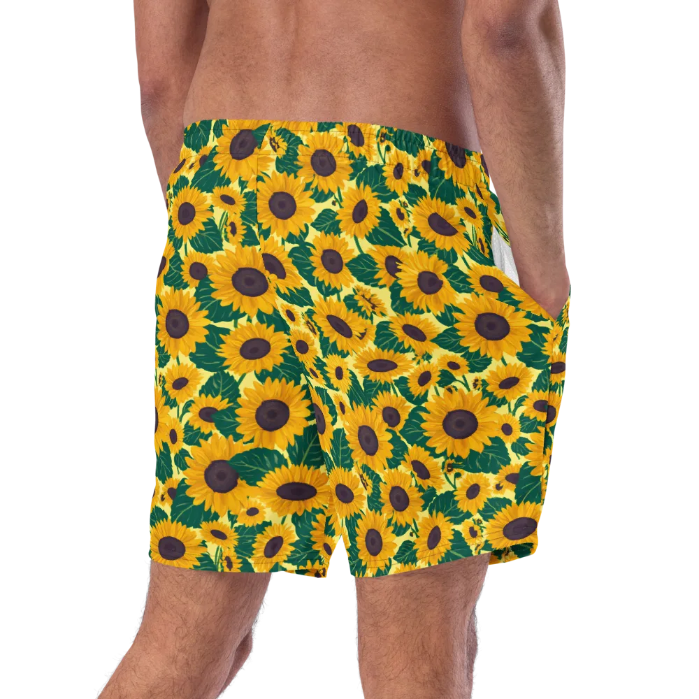 Sunlit Sunflower on Swim Trunks — Right Back