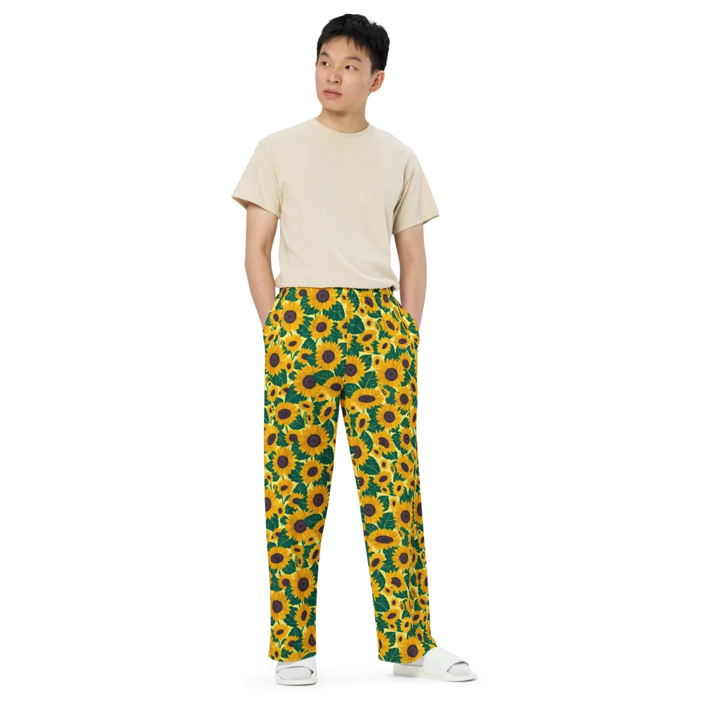 Sunlit Sunflower on Wide-Leg Pants — Front