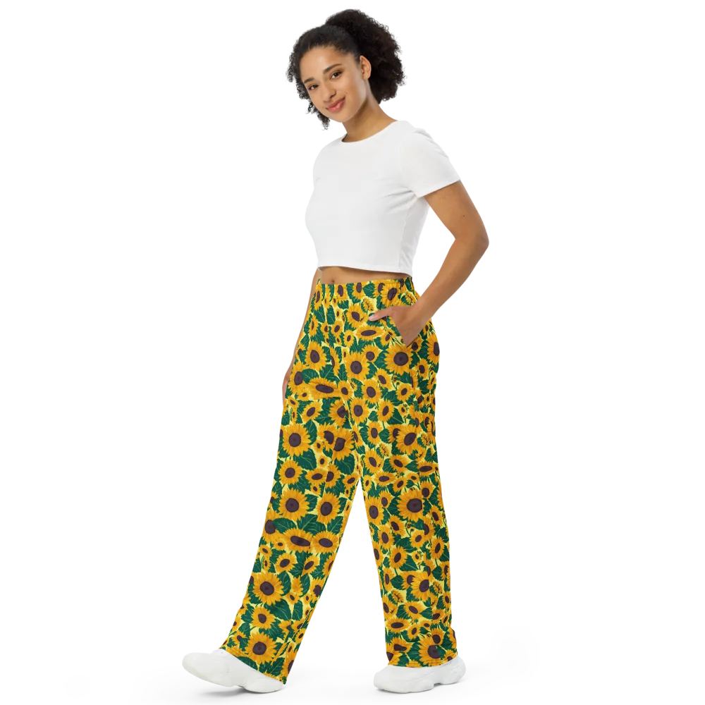 Sunlit Sunflower on Wide-Leg Pants — Left Front