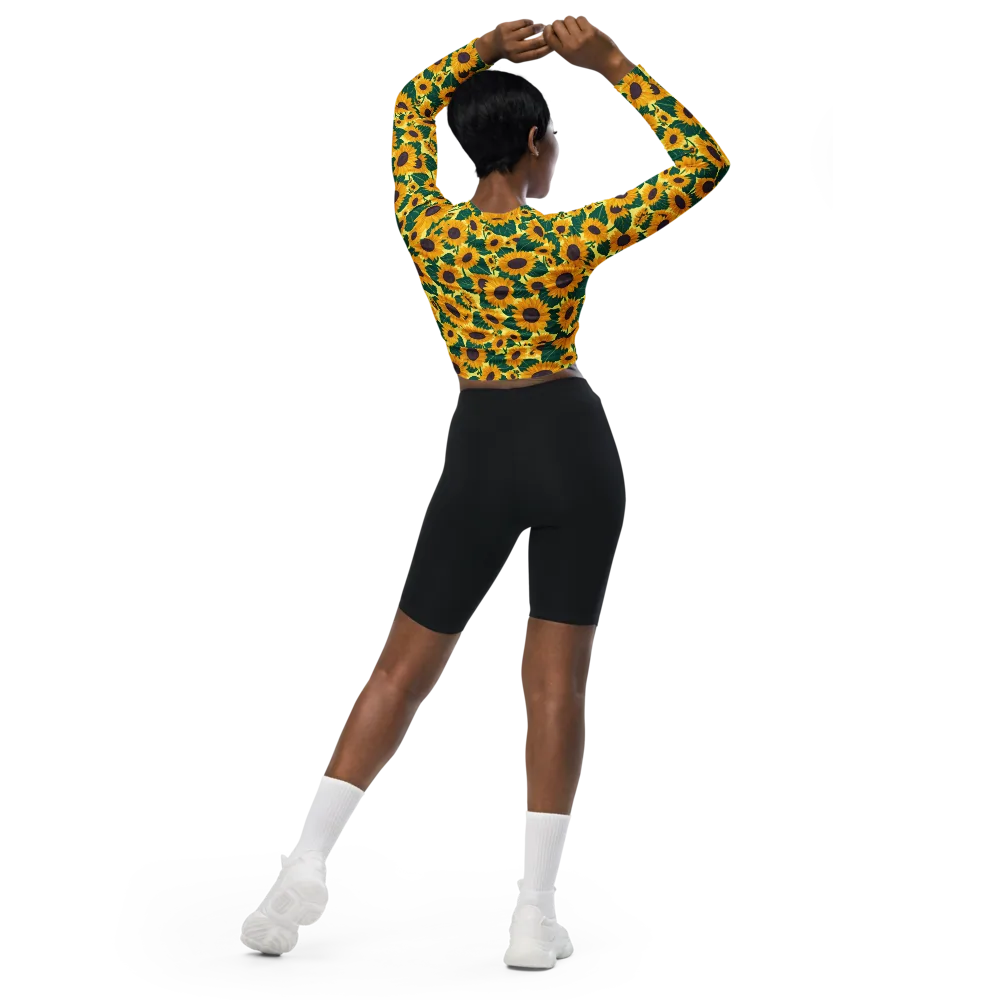 Sunlit Sunflower on Long Sleeve Crop Top — Back