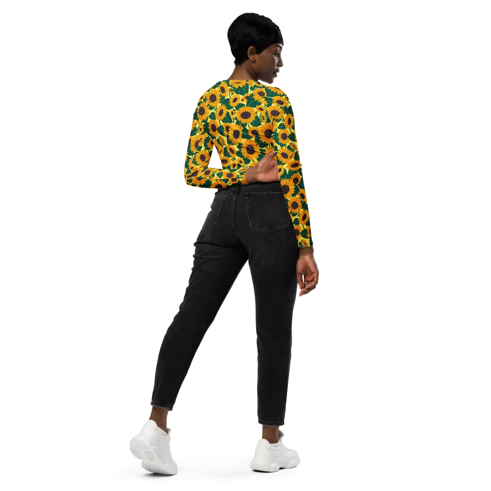 Sunlit Sunflower on Long Sleeve Crop Top — Right Back