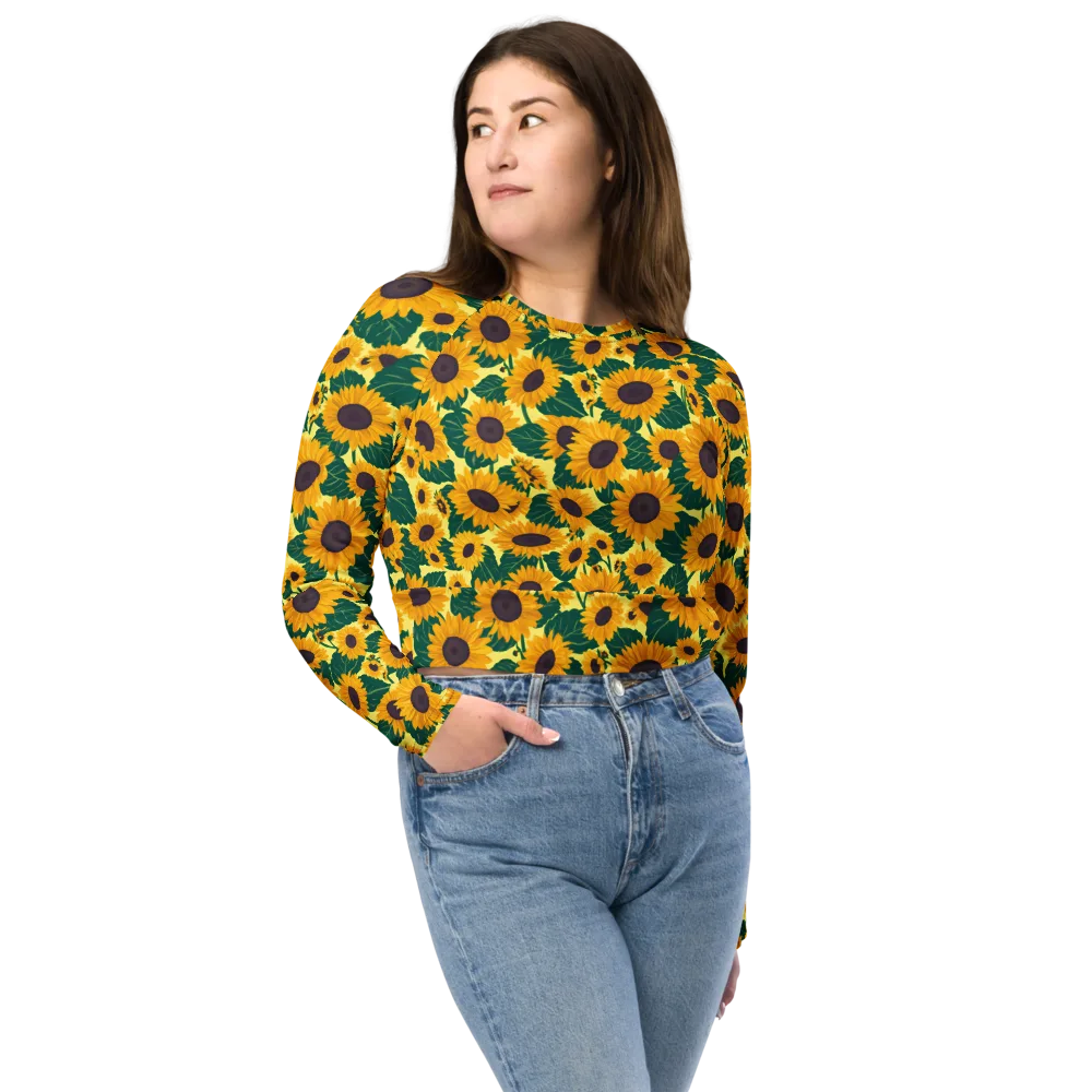 Sunlit Sunflower on Long Sleeve Crop Top — Front