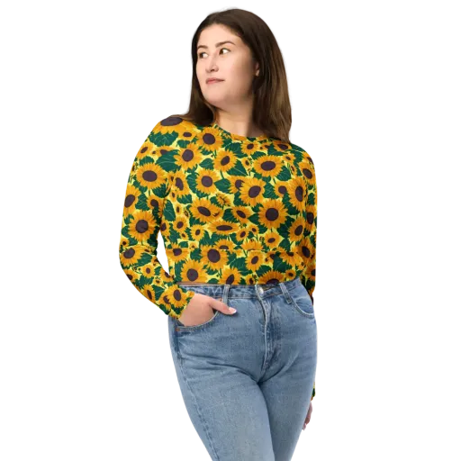 Sunlit Sunflower on a Long Sleeve Crop Top