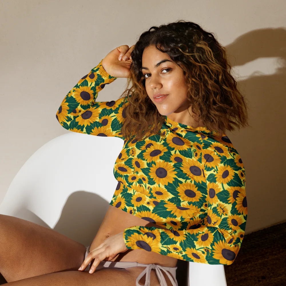 Sunlit Sunflower on Long Sleeve Crop Top — Left Front