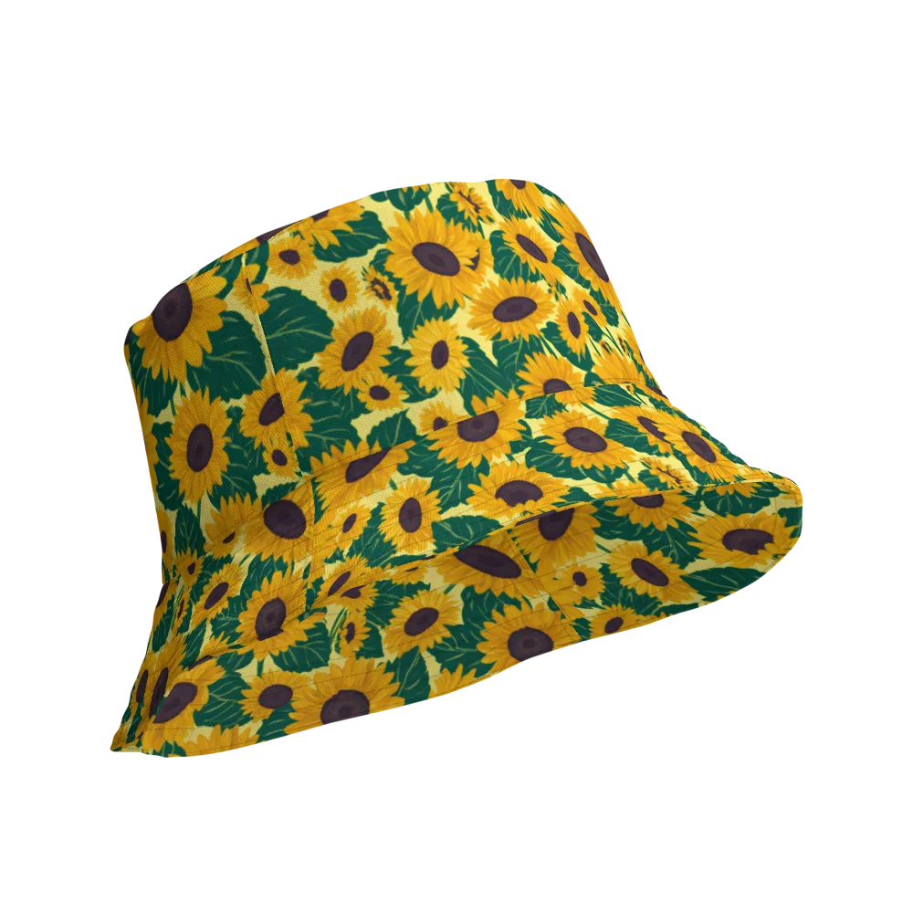 Sunlit Sunflower on Reversible Bucket Hat — Product details Outside