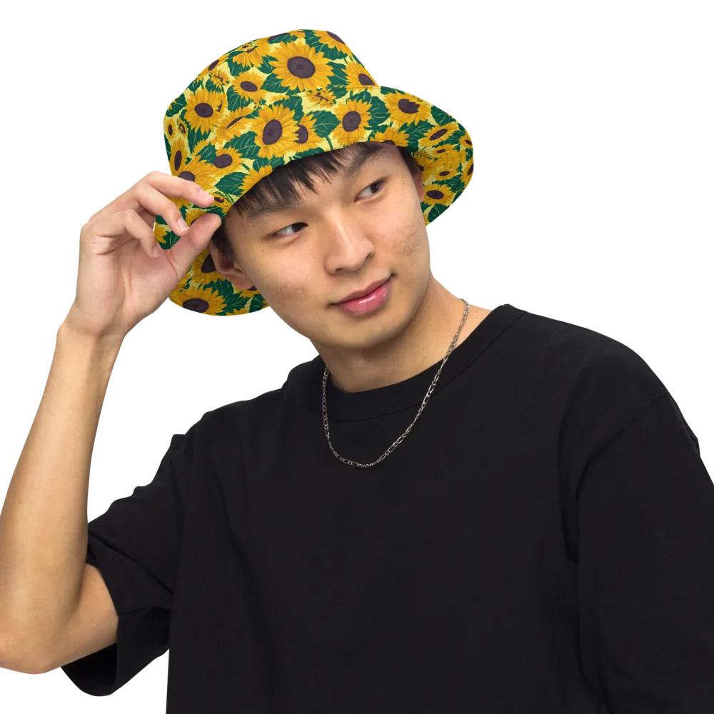 Sunlit Sunflower on Reversible Bucket Hat — Front Inside