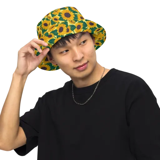 Sunlit Sunflower on a Reversible Bucket Hat