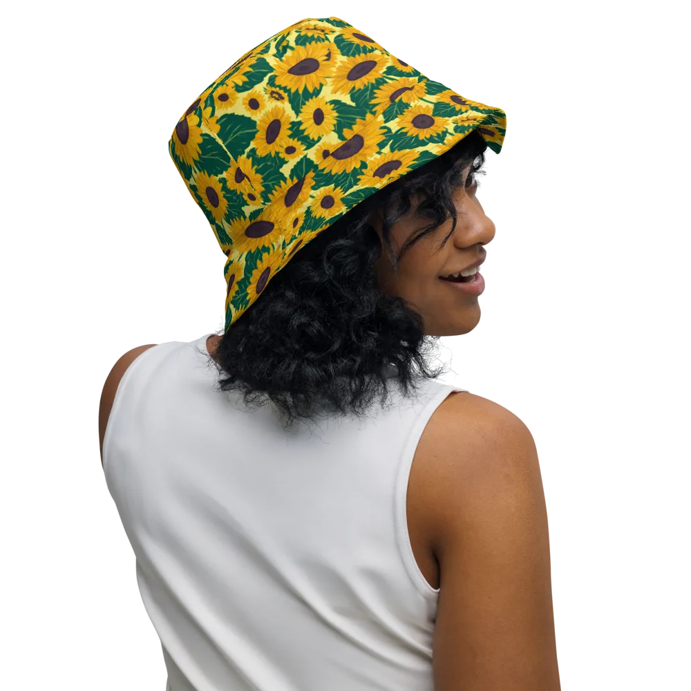 Sunlit Sunflower on Reversible Bucket Hat — Right Outside
