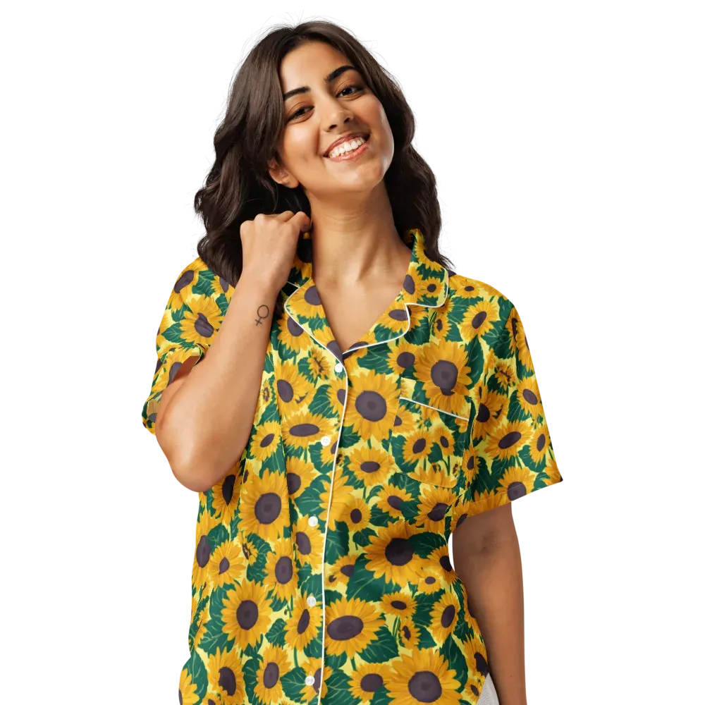 Sunlit Sunflower on Women's Short Sleeve Pajama Top — Front