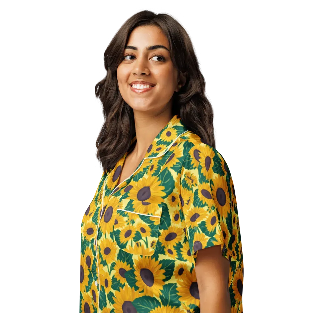 Sunlit Sunflower on Women's Short Sleeve Pajama Top — Left Front