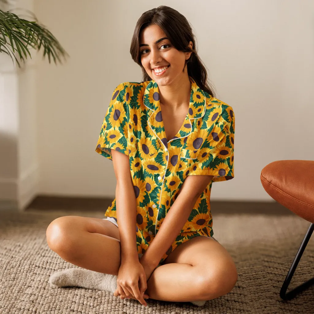 Sunlit Sunflower on Women's Short Sleeve Pajama Top — Front