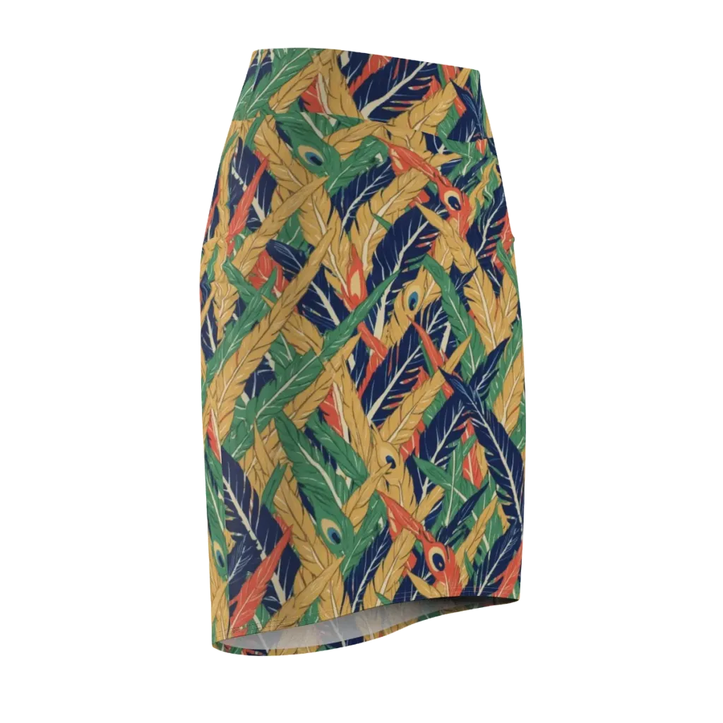 Plume Parade on Pencil Skirt — Front Side