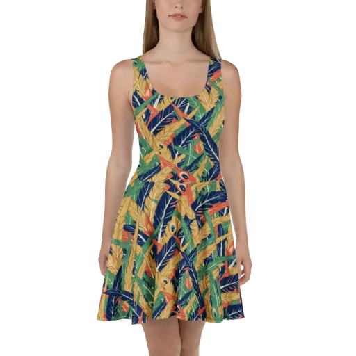 Plume Parade on a Skater Dress