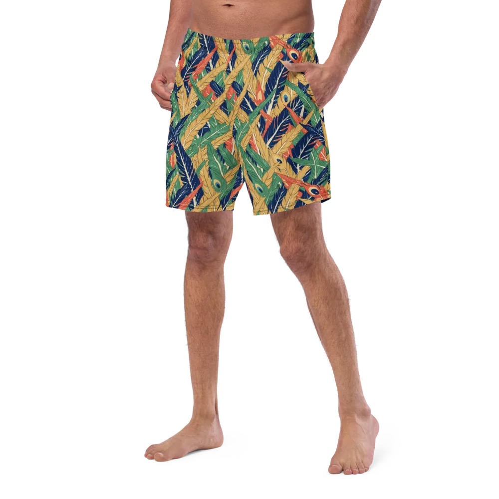 Plume Parade on Swim Trunks — Left Front