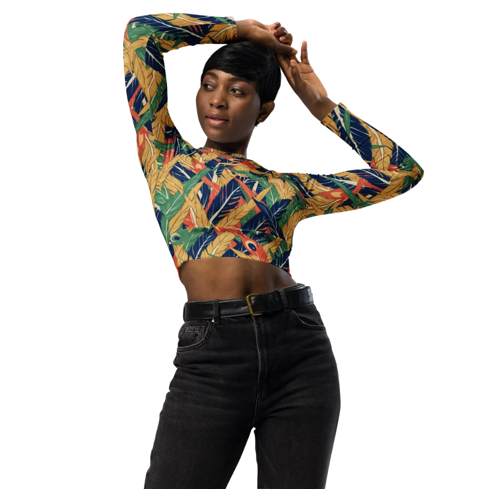 Plume Parade on Long Sleeve Crop Top — Front