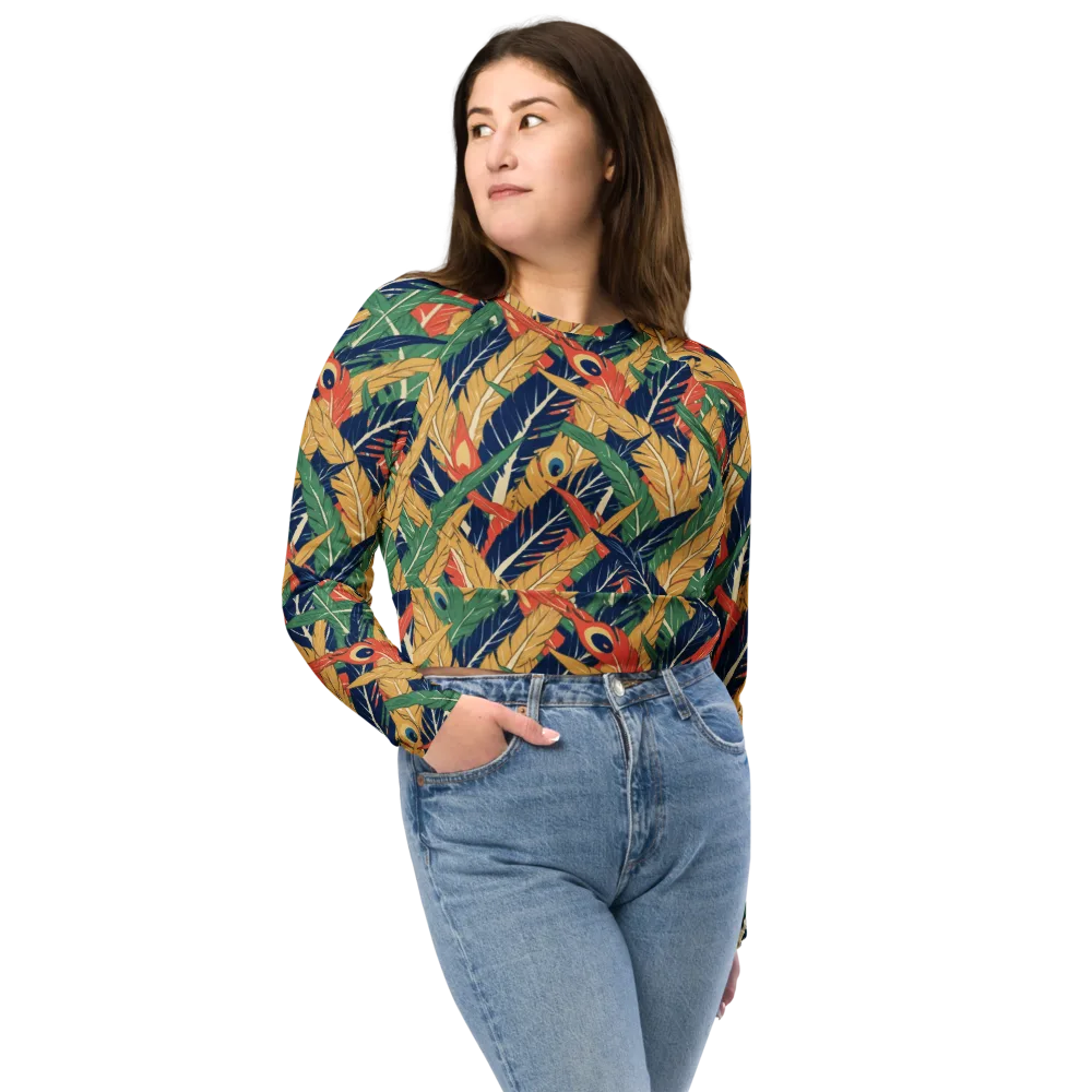 Plume Parade on Long Sleeve Crop Top — Front