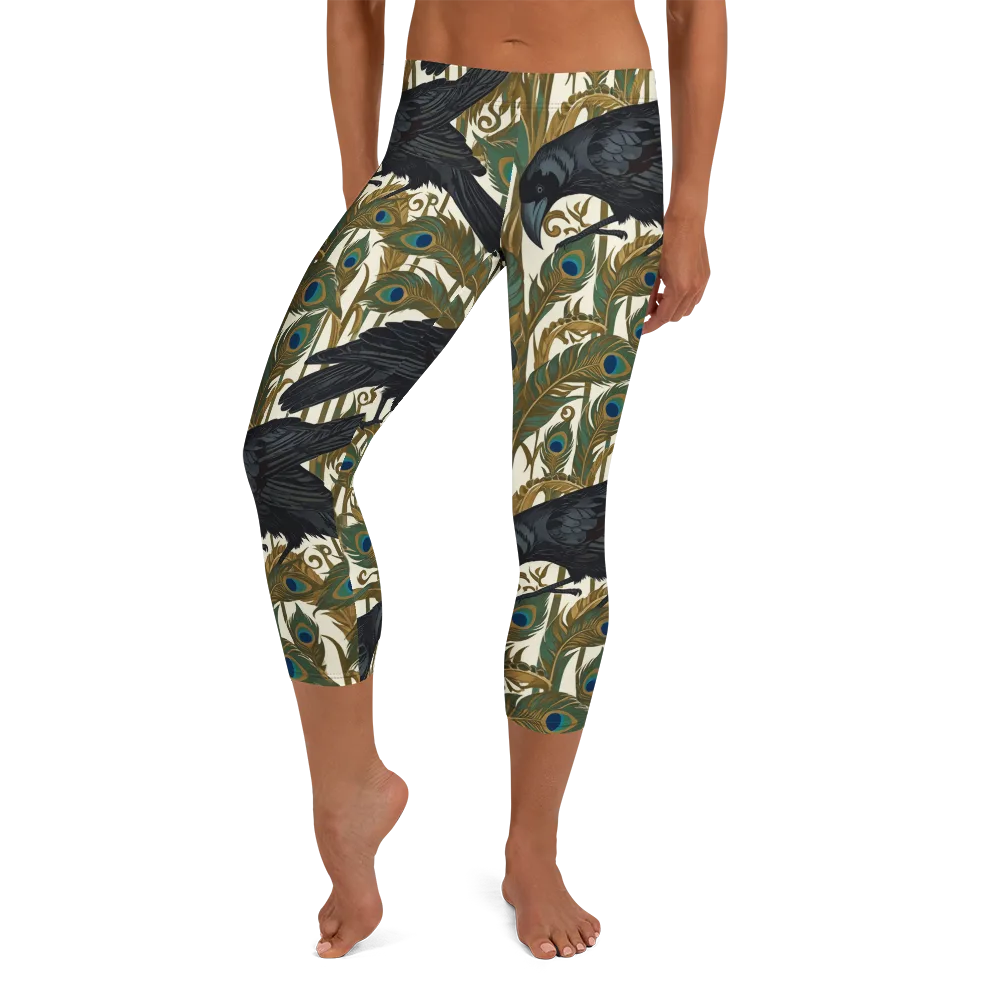 Raven Peacock Almanac on Capri Leggings — Front
