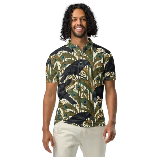 Raven Peacock Almanac on a Men's Slim Fit Polo Shirt