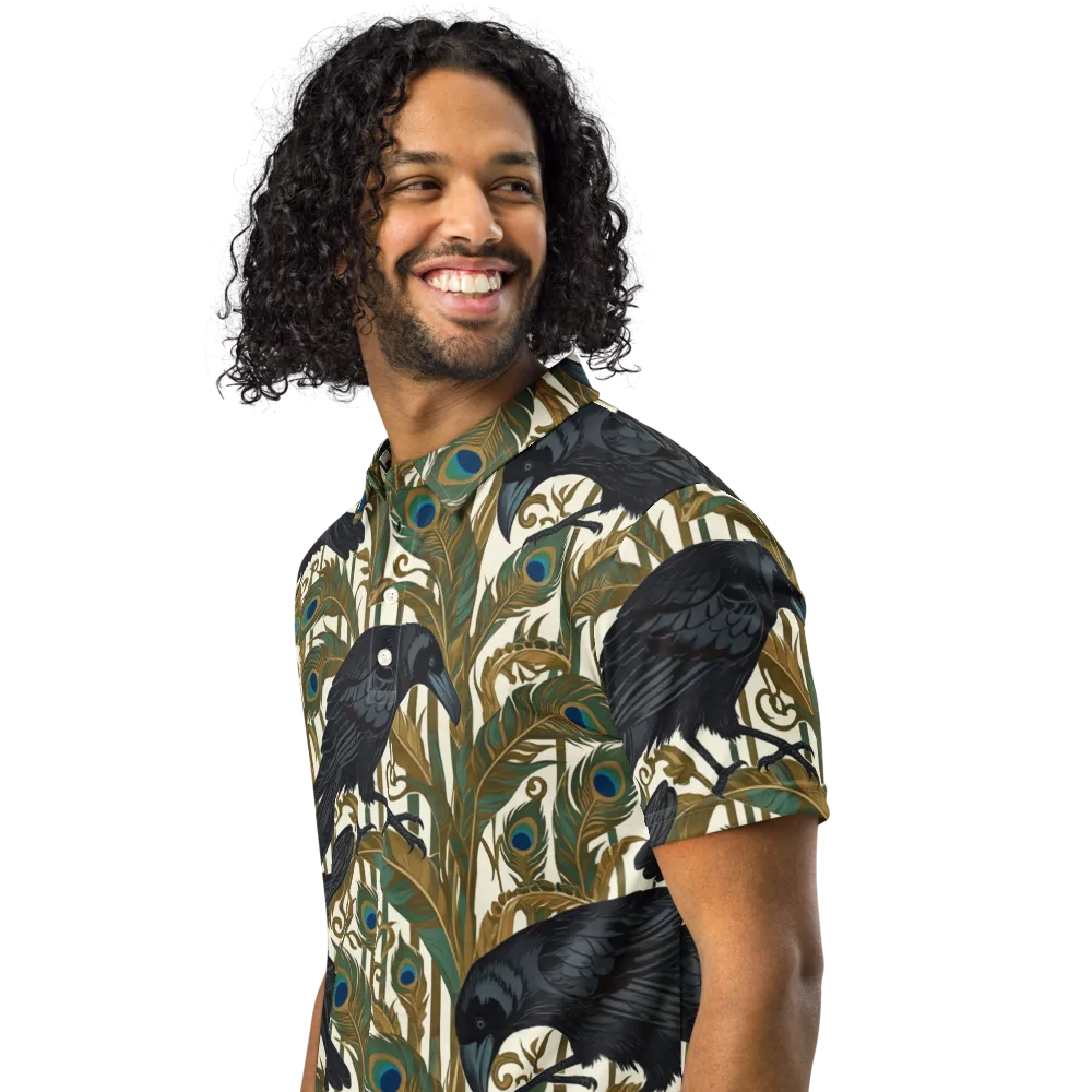 Raven Peacock Almanac on Men's Slim Fit Polo Shirt — Left Front