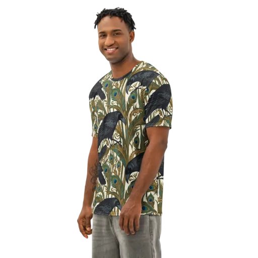 Raven Peacock Almanac on a Men's Cotton Crew Neck T-Shirt