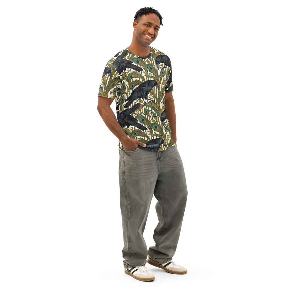 Raven Peacock Almanac on Men's Cotton Crew Neck T-Shirt — Right Front
