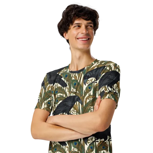 Raven Peacock Almanac on a Men's Crew Neck T-Shirt