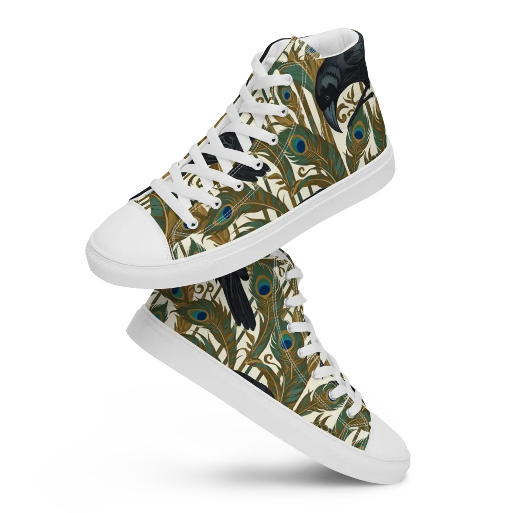 Raven Peacock Almanac on Men's High Top Canvas Shoes — Front