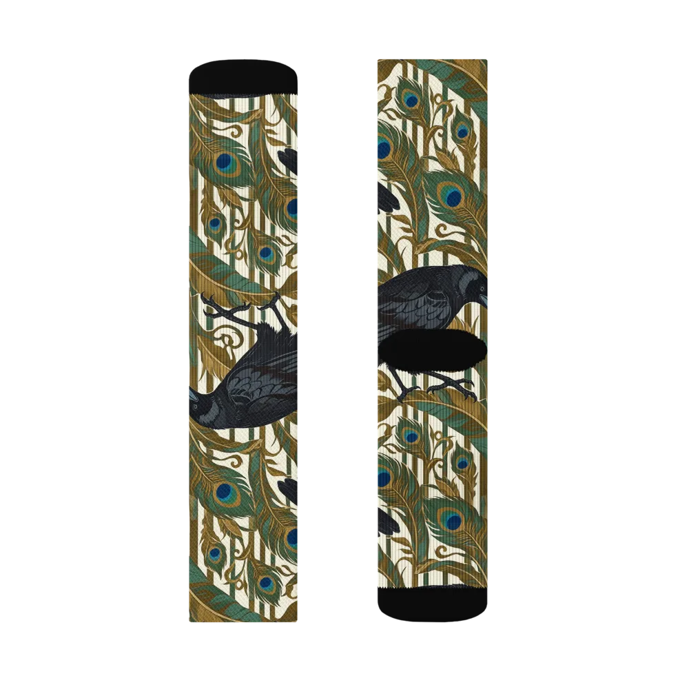 Raven Peacock Almanac on Socks — Left Sock