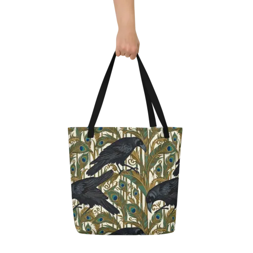 Raven Peacock Almanac on a Large Tote Bag W/ Pocket