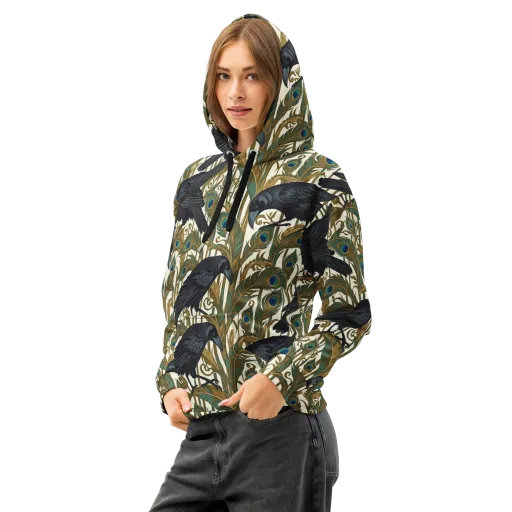 Raven Peacock Almanac on a Cotton Hoodie