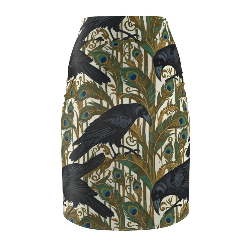 Raven Peacock Almanac on Pencil Skirt — Back