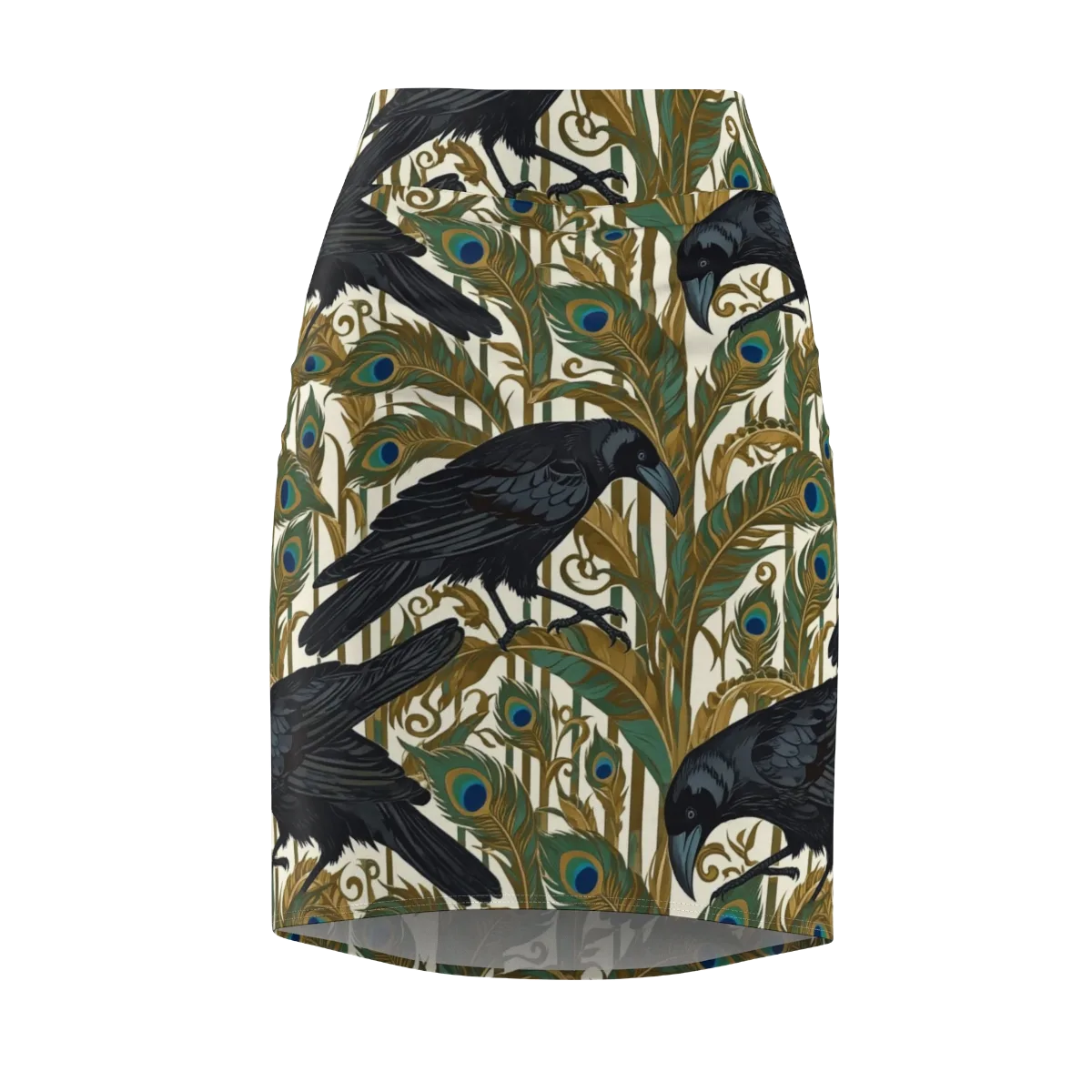 Raven Peacock Almanac on Pencil Skirt — Front