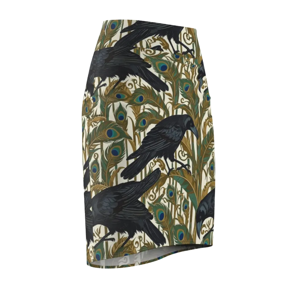 Raven Peacock Almanac on Pencil Skirt — Front Side