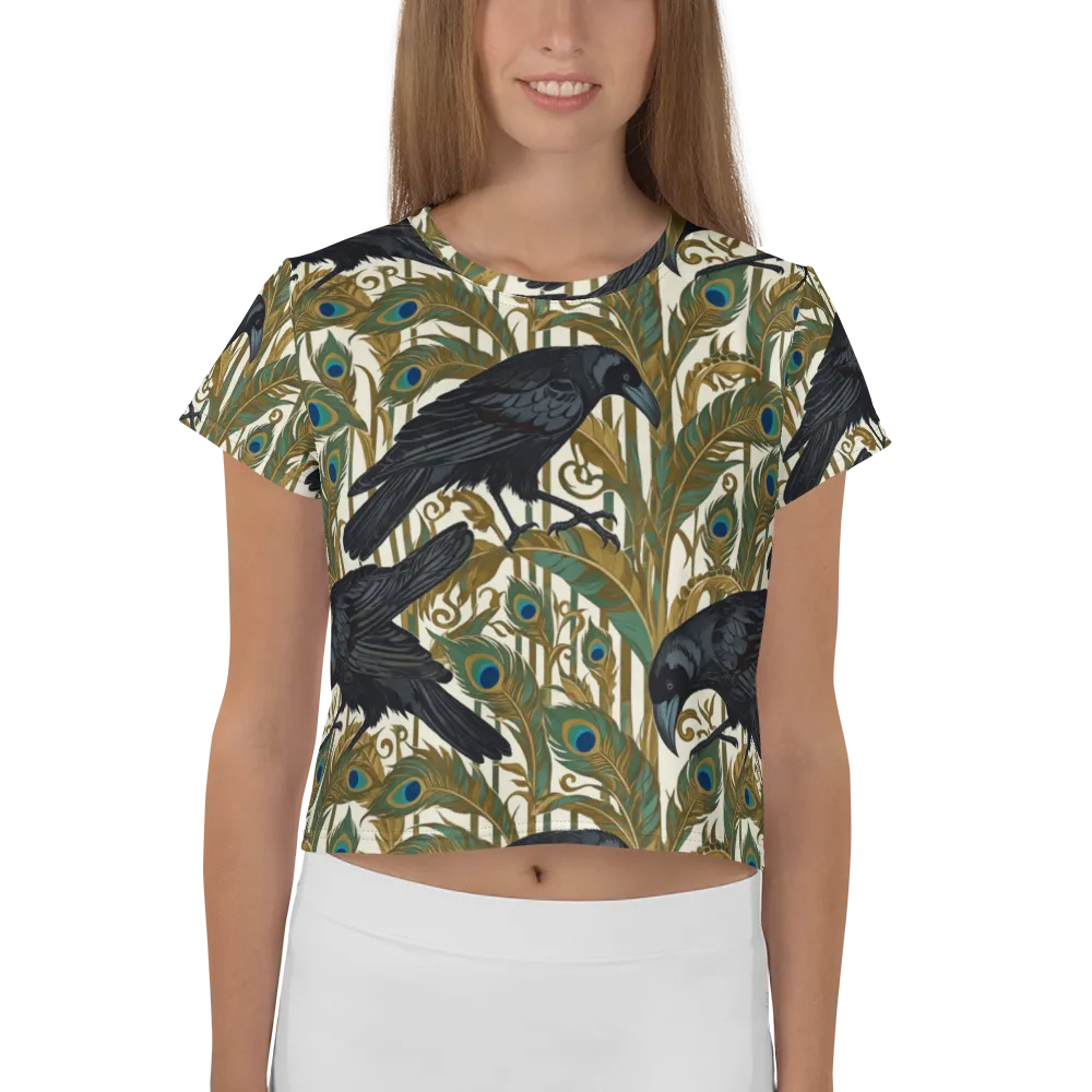 Raven Peacock Almanac on Crop Tee — Front