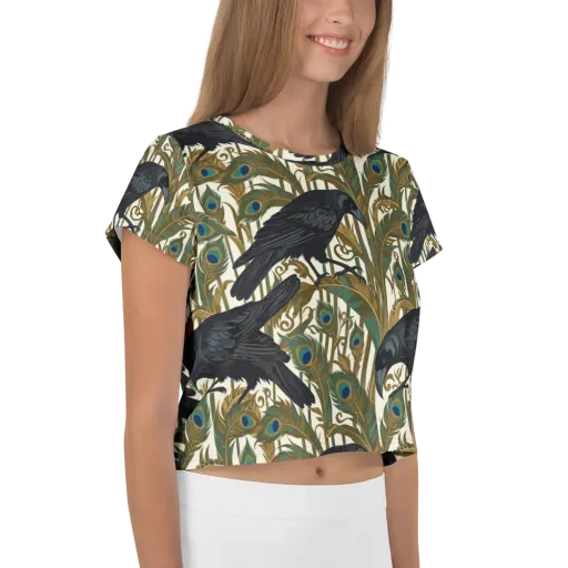 Raven Peacock Almanac on a Crop Tee