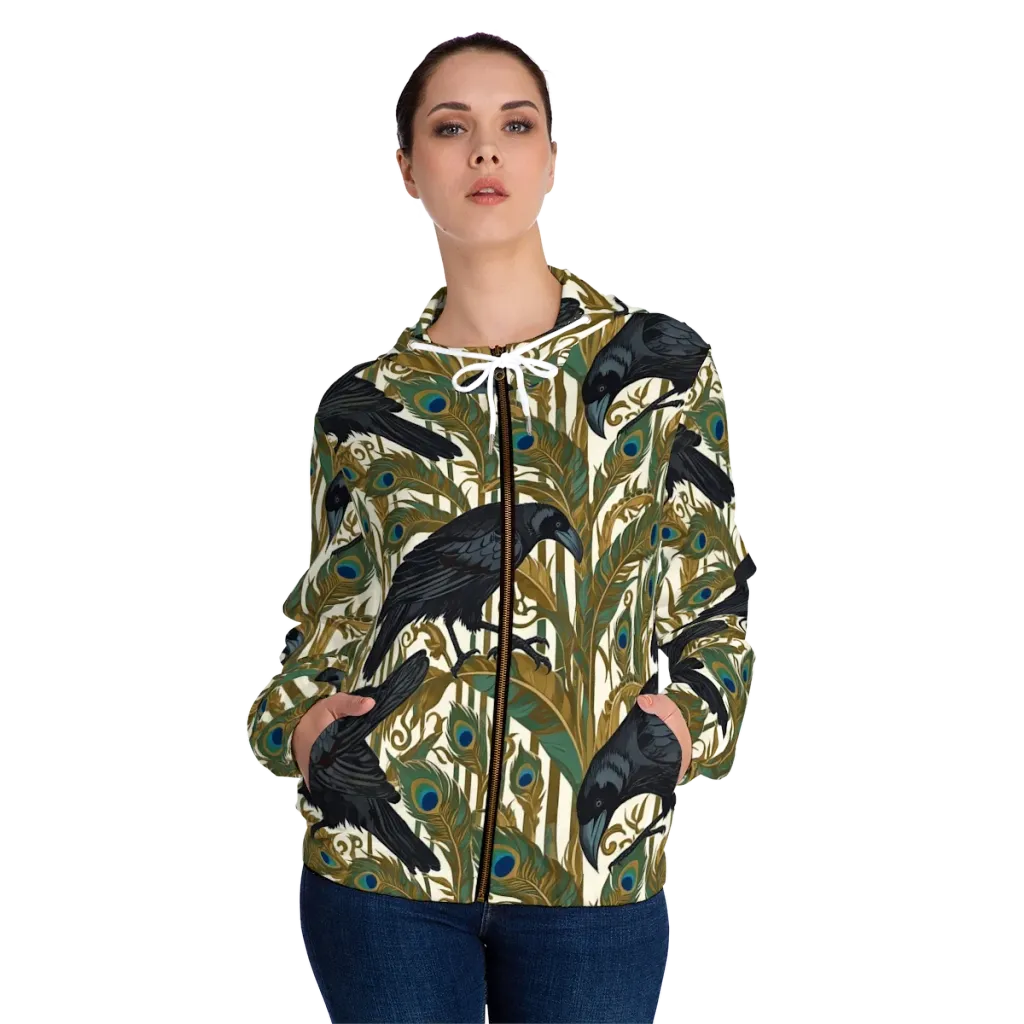 Raven Peacock Almanac on Women's Full-Zip Hoodie — Front On Person