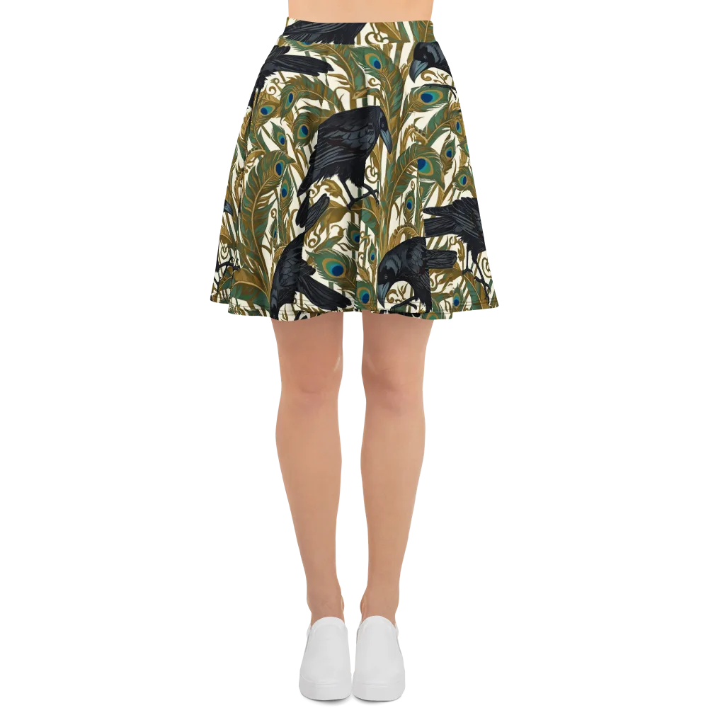 Raven Peacock Almanac on Skater Skirt — Front