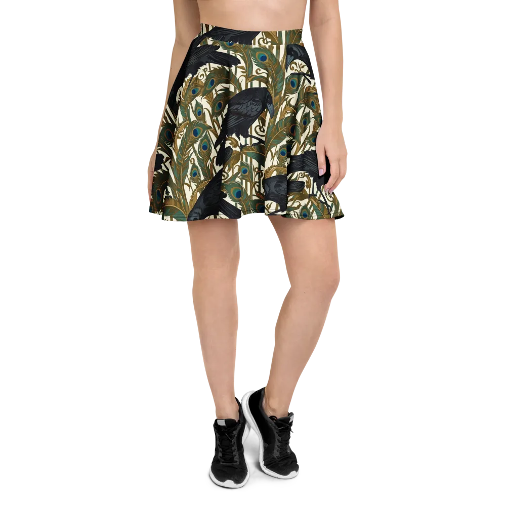 Raven Peacock Almanac on Skater Skirt — Front