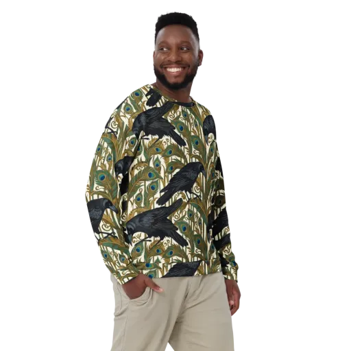 Raven Peacock Almanac on a Sweatshirt