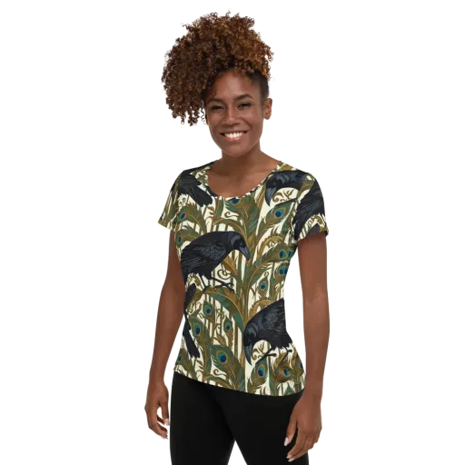 Raven Peacock Almanac on a Women's Athletic T-Shirt
