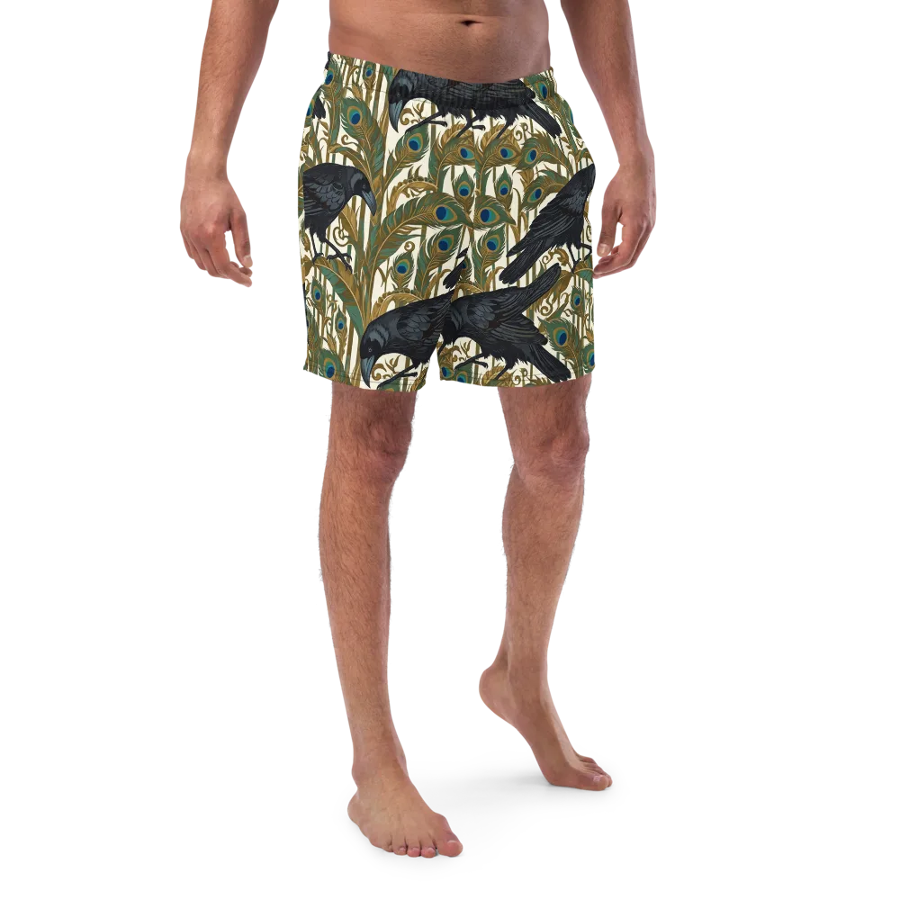 Raven Peacock Almanac on Swim Trunks — Front