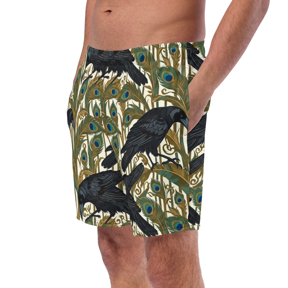 Raven Peacock Almanac on Swim Trunks — Left Front