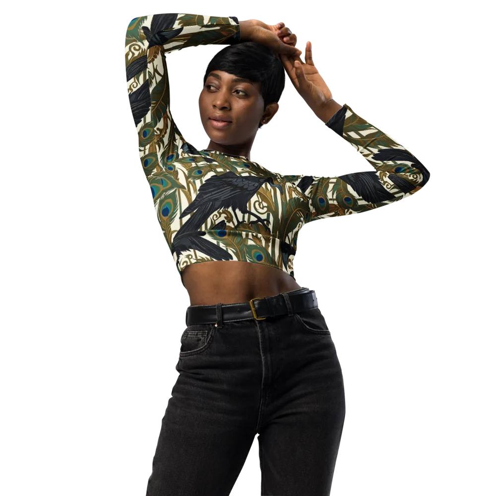 Raven Peacock Almanac on Long Sleeve Crop Top — Front