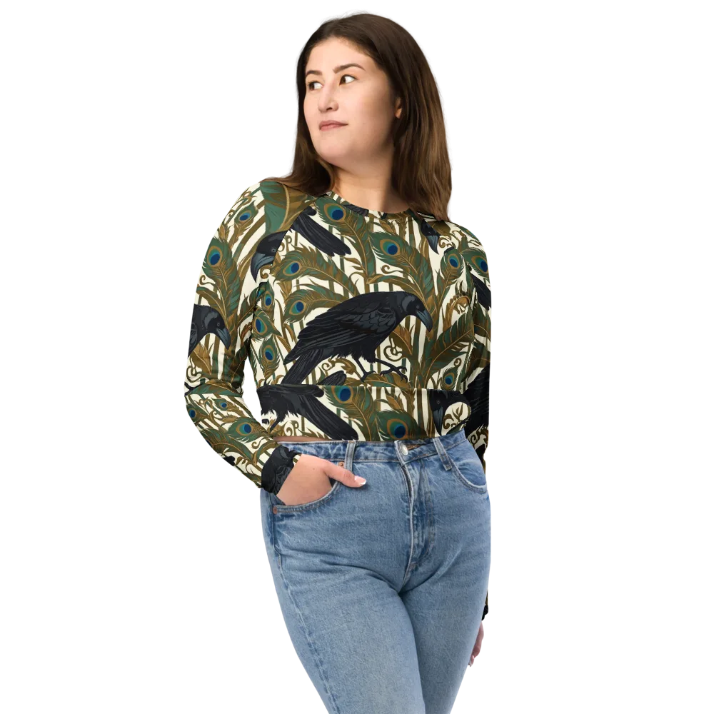 Raven Peacock Almanac on Long Sleeve Crop Top — Front